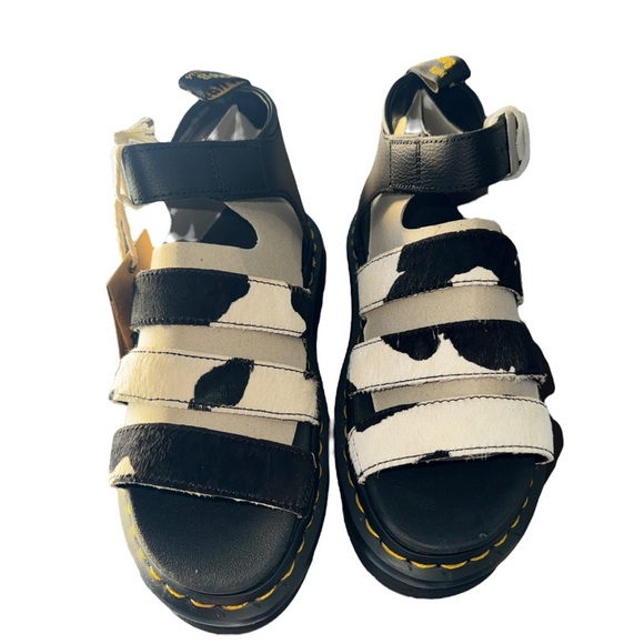 Dr. Martens Blaire Genuine Calf Hair Platform Sandal Black White Size 7 - Picture 2 of 10